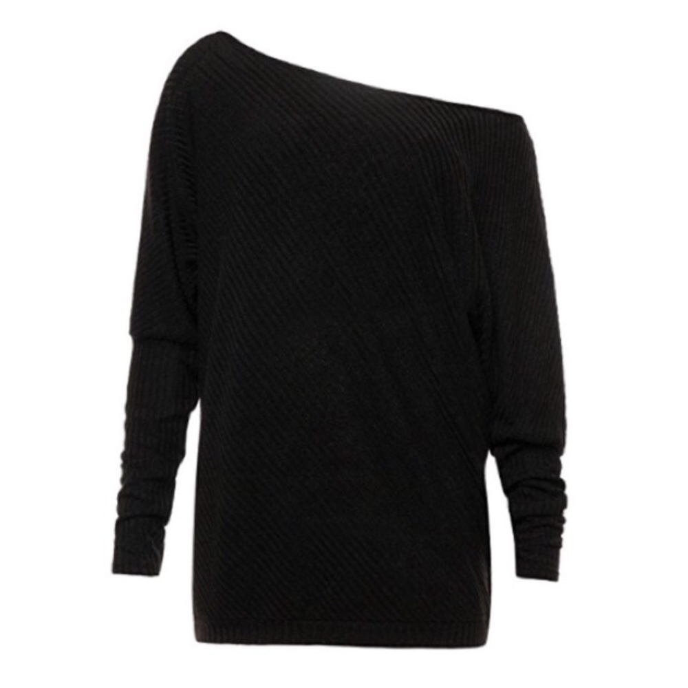 Slouchy Off Shoulder Loose Ribbed Knit Sweater Top - Picture 4 of 4